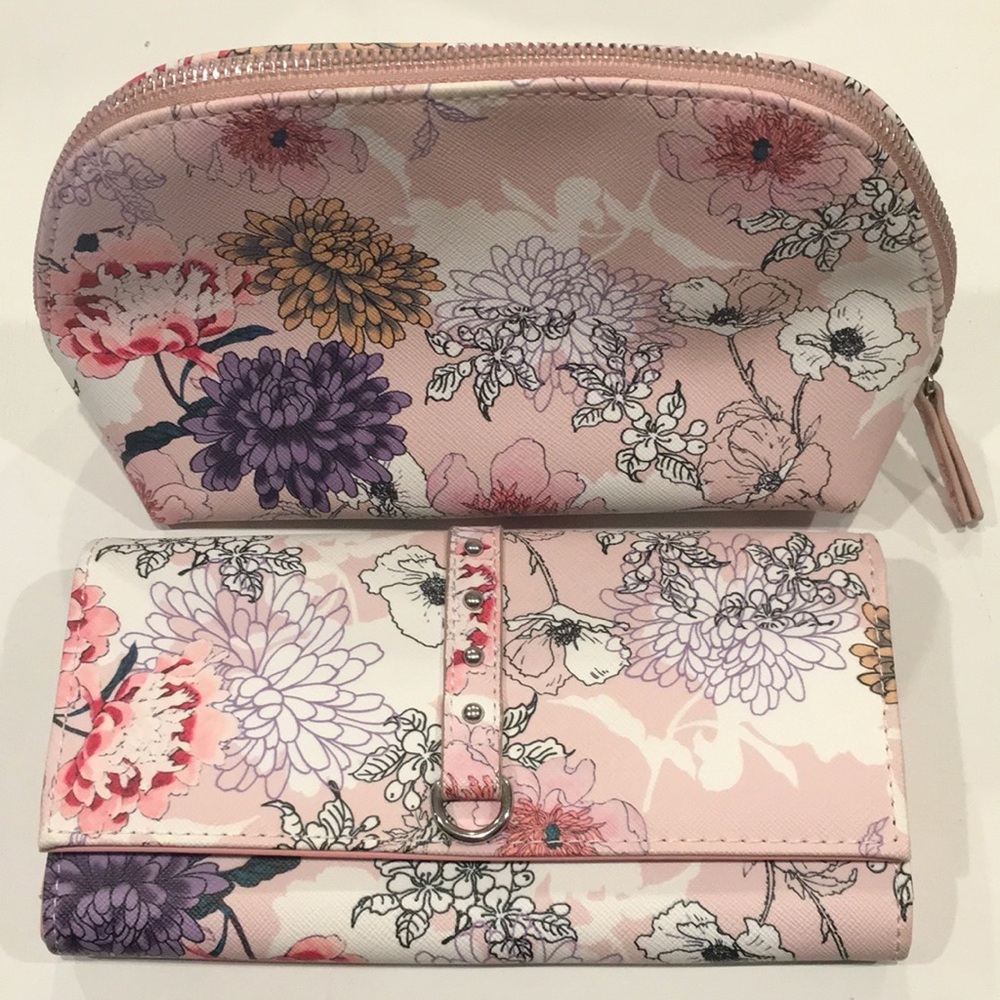 Pink Floral Print 2 Piece Wallet Set